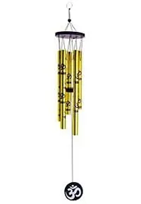 Siyaram Creations Feng Shui Metal Wind Chime with Om Printed 5 Pipes for Positive Energy, Decorative Outdoor/Indoor Hanging Bells, Good Luck Chimes for Home/Balcony (36 cm Height) (Golden, Metal)-thumb1