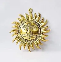 Siyaram Gallery Golden Sun Face Hanging, Round Shape, Brass Mix Made, Size 6 Inch (Golden, Copper)-thumb1