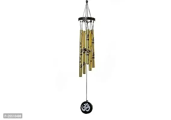 ASTROTALKS Feng Shui Metal Wind Chime with Om Printed 5 Pipes for Positive Energy, Decorative Outdoor/Indoor Hanging Bells, Good Luck Chimes for Home/Balcony (14 Inch Height) (Golden, Metal)-thumb0