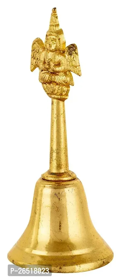 Siyaram Gallery Handcrafted Pure Brass Puja Bell with Kuber Sitting Handle for Temple Brass Pooja Bell 11 cm (Brass, Golden)-thumb3