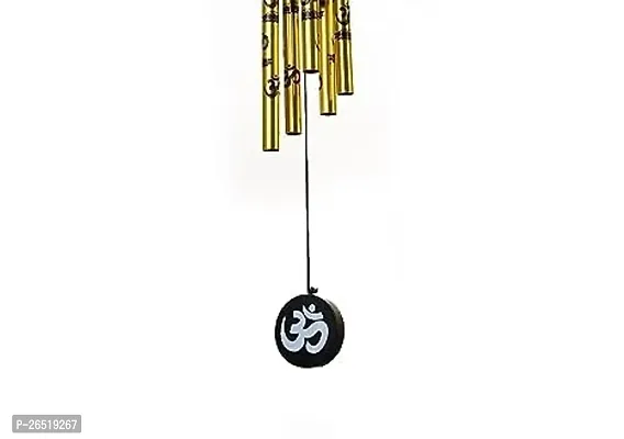 HOUSEOFASTRO Feng Shui Metal Wind Chime 5 Golden Pipes with Om for Positive Energy 36 cm (Golden, Metal)-thumb3