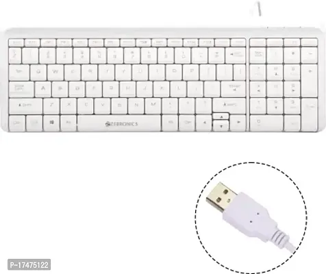 Zeb-Glide / Multimedia, Rupee Symbol Key, Gold Plated USB Connector Wired USB Desktop Keyboard  (White)-thumb2