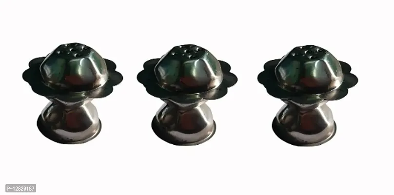 KGR Splash Small Round Stainless Steel Agarbatti Stand Holder/Dhoop Dhani Pack of 3 | (Silver Color)