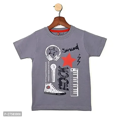 Stylish Grey Cotton Printed Tees For Boys-thumb0