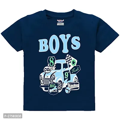 Stylish Navy Blue Cotton Printed Tees For Boys-thumb0