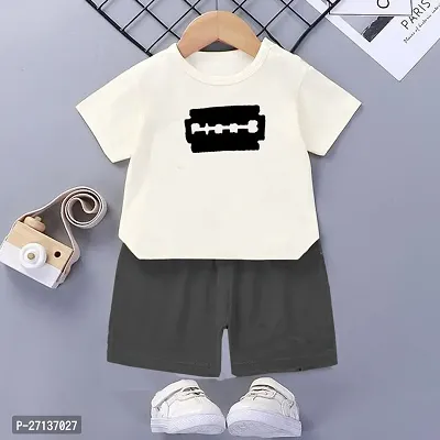 Fabulous White Cotton Blend Printed T-Shirts with Shorts For Boys