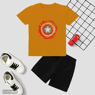 Trendy Orange Cotton Blend Printed T-Shirts with Shorts For Boys-thumb0