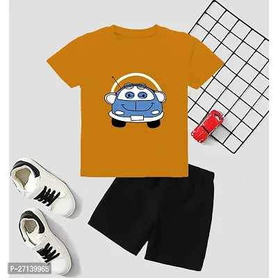 Trendy Orange Cotton Blend Printed T-Shirts with Shorts For Boys-thumb0