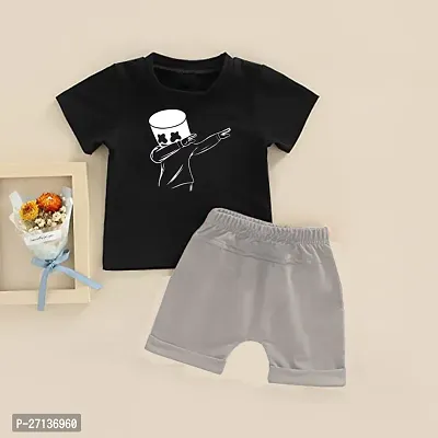 Fabulous Black Cotton Blend Printed T-Shirts with Shorts For Boys