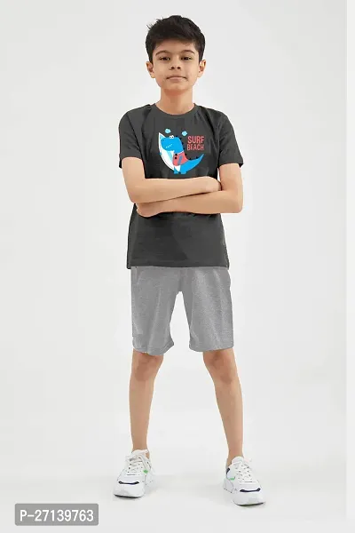 Trendy Black Cotton Blend Printed T-Shirts with Shorts For Boys