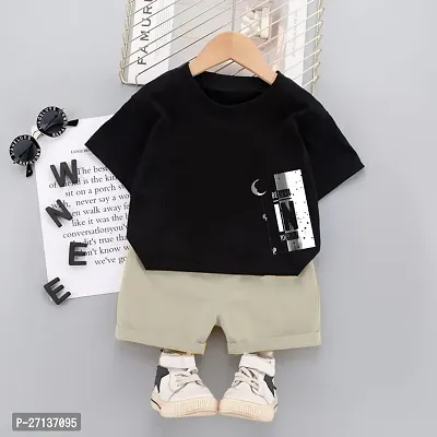 Fabulous Black Cotton Blend Printed T-Shirts with Shorts For Boys-thumb0