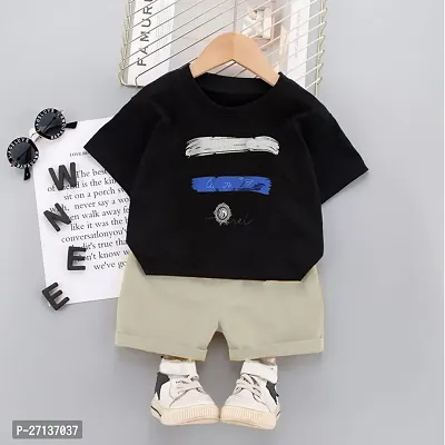 Fabulous Black Cotton Blend Printed T-Shirts with Shorts For Boys