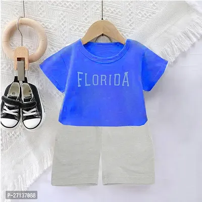 Fabulous Blue Cotton Blend Printed T-Shirts with Shorts For Boys