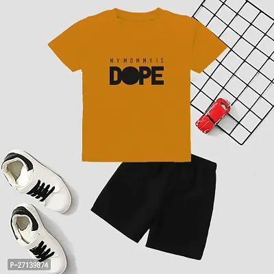 Trendy Orange Cotton Blend Printed T-Shirts with Shorts For Boys-thumb0