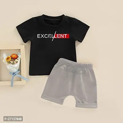 Fabulous Black Cotton Blend Printed T-Shirts with Shorts For Boys