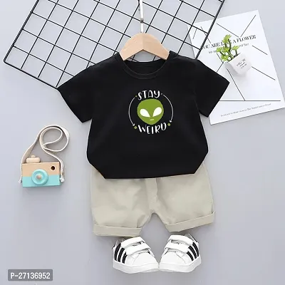 Fabulous Black Cotton Blend Printed T-Shirts with Shorts For Boys-thumb0