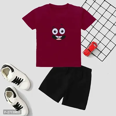 Trendy Maroon Cotton Blend Printed T-Shirts with Shorts For Boys-thumb0