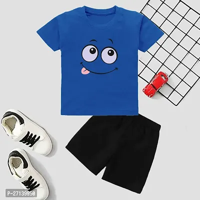 Trendy Blue Cotton Blend Printed T-Shirts with Shorts For Boys-thumb0