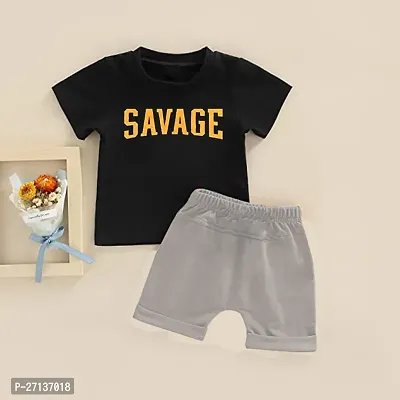 Fabulous Black Cotton Blend Printed T-Shirts with Shorts For Boys