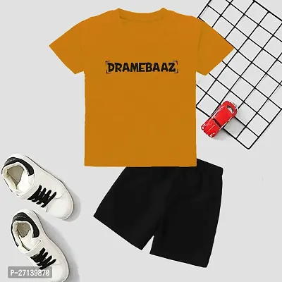 Trendy Orange Cotton Blend Printed T-Shirts with Shorts For Boys-thumb0