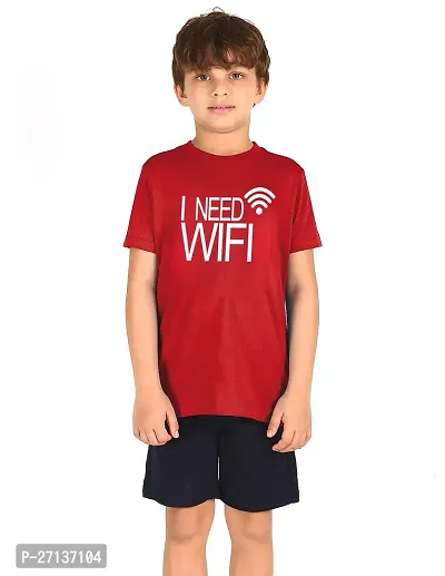 Fabulous Red Cotton Blend Printed T-Shirts with Shorts For Boys-thumb0