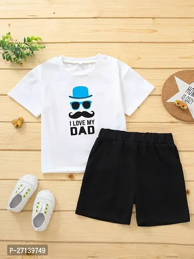 Trendy White Cotton Blend Printed T-Shirts with Shorts For Boys-thumb0