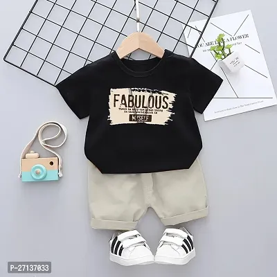 Fabulous Black Cotton Blend Printed T-Shirts with Shorts For Boys