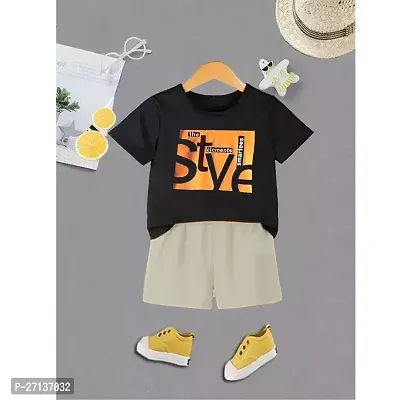 Fabulous Black Cotton Blend Printed T-Shirts with Shorts For Boys-thumb0