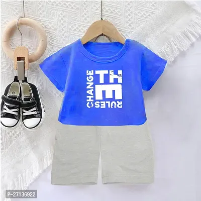 Fabulous Blue Cotton Blend Printed T-Shirts with Shorts For Boys