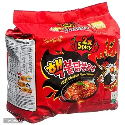 Samyang Hot Chicken Ramen 2X Spicy Buldak Noodles - (140gx5pack) Instant Noodles Non-vegetarian (5 x 140 g)-thumb2