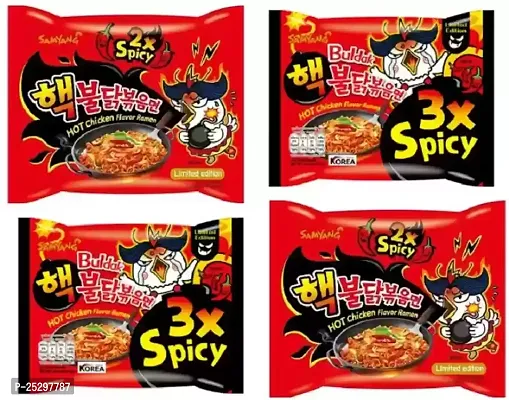 Samyang 2x Spicy  3x Spicy Hot Chicken Flavour Ramen Instant Korean Noodles Non-vegetarian (2 x 140 g)