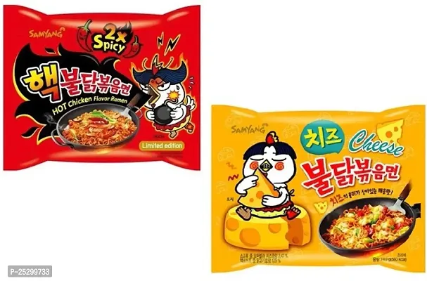 Samyang 2x Spicy  Buldak cheese Flavour Chicken Flavour Ramen Korean Noodles Non-vegetarian (2 x 140 g)