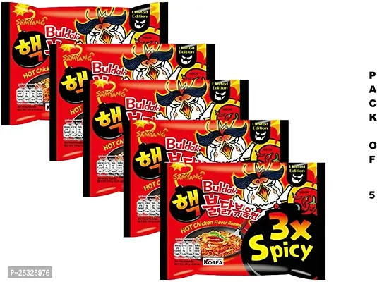 Samyang Hot Chicken Ramen 3X Spicy Buldak Noodles - (140gx5pack) Instant Noodles Non-vegetarian (5 x 140 g)-thumb0