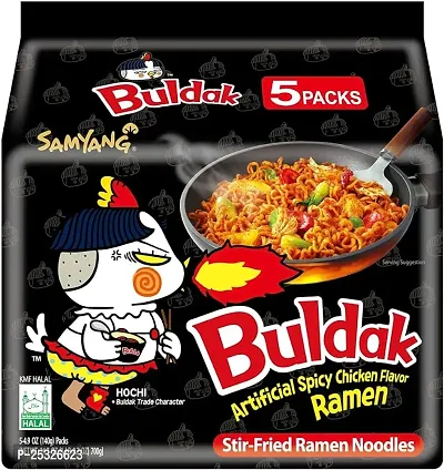 Samyang Hot BLACK HOT Chicken Ramen Buldak Noodles - (140gx5pack) Instant Noodles Non-vegetarian (5 x 140 g)