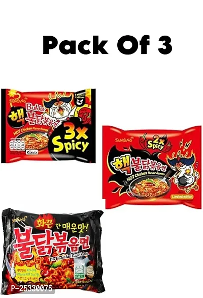 Samyang 2x Spicy  3x  Black Flavour Spicy Hot Chicken Flavour Ramen Instant Korean Noodles Non-vegetarian (3 x 140 g)Pack Of 3