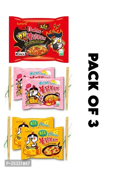 Samyang 2x Spicy  CHEESE  CARBO Hot Chicken Flavour Ramen Instant Korean Noodles Non-vegetarian (3 x 140 g)