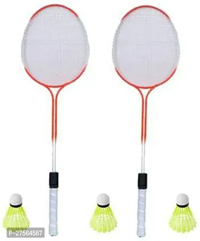Double Shaft Multi Color Set Of 2 Piece Badminton Racket With 3 Piece Plastic Shuttle-thumb0
