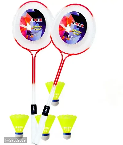 Multicolor Badminton 2 Racquet With 4 Piece Plastic Shuttlecock