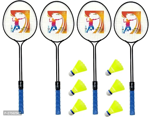 Double Shaft 4 Piece Badminton Racket With 6 Piece Plastic Shuttle-thumb0