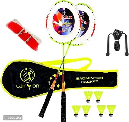 Multicolor 2 Piece Badminton Racket With 6 Piece Shuttle Net Bag Skipping Rope