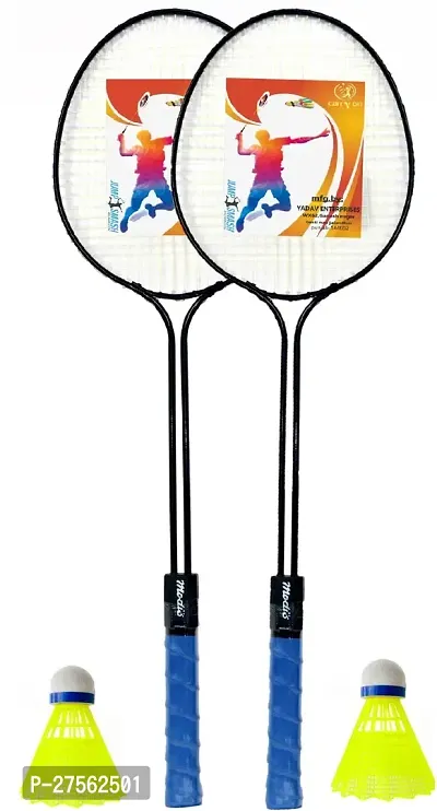 Double Shaft 2 Piece Badminton With 2 Piece Plastic Shuttle-thumb0