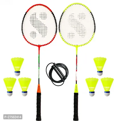Aluminum Badminton Racket 2 Piece With 6 Piece Shuttle With Skipping Rope-thumb0