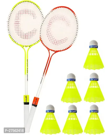 Double Shaft Badminton Racket Set Of 2 Piece With 6 Piece Plastic Shuttle