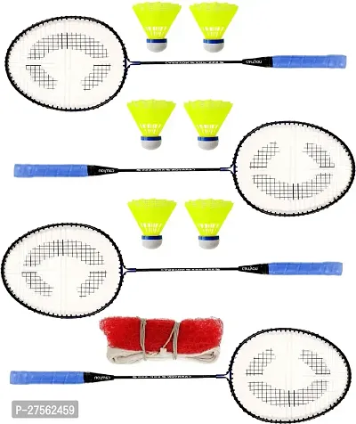 Badminton Racket Pack Of 4 Piece With 6 Piece Plastic Shuttle 1 Piece Net
