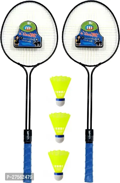 Double Shaft Set Of 2 Piece Badminton With 3 Piece Plastic Shuttle Cock-thumb0