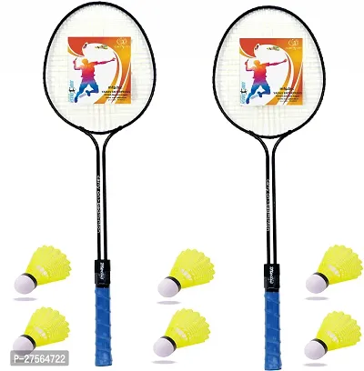 Double Shaft 2 Piece Badminton Racket With 6 Piece Plastic Shuttles