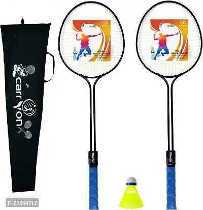 Double Shaft Badminton Kit Of 2 With 1 Pc Nylon Shuttlecock 1 Bag