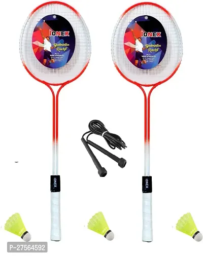 Double Shaft Multicolor Set Of 2 Piece Badminton Racket With 3 Piece Plastic Shuttle-thumb0