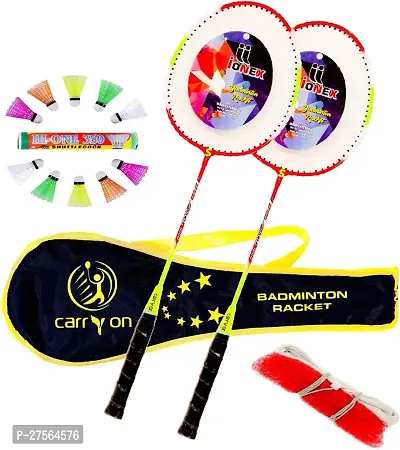 Single Shaft Badminton Racket With A Set Of 2 Piece And 10 Piece Plastic Shuttle. With Badminton Net-thumb0