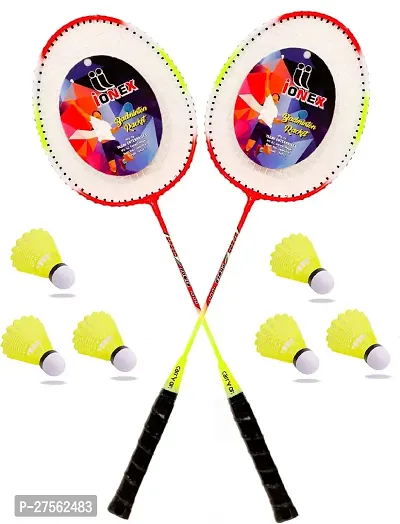 Aluminum Badminton Racket 2 Piece With 6 Piece Plastic Shuttle-thumb0